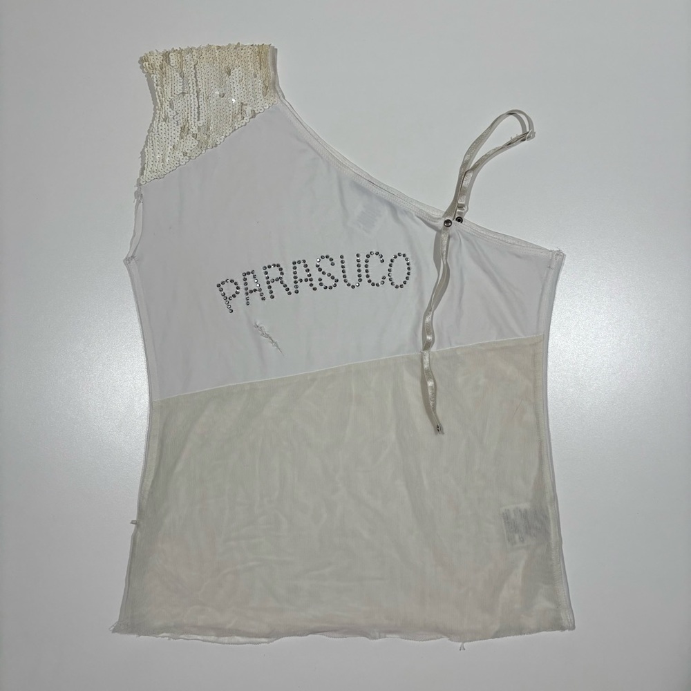 ✨ Parasuco Asymmetrical Sequin One-Shoulder Top - White Size L Y2K Clubwear